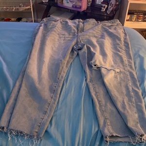 Super high rise slim straight One leg ripped jeans